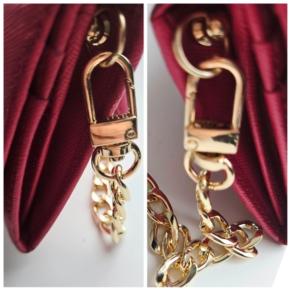 Authentic PRADA Logo Saffiano Leather Pink Gold Bifold Wallet Clutch Holder WOC - Picture 9 of 14